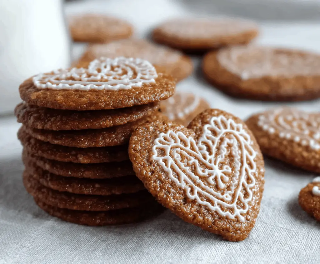Close-up of freshly baked Swedish gingerbread cookies on a baking tray, golden brown and decorated with sugar crystals.