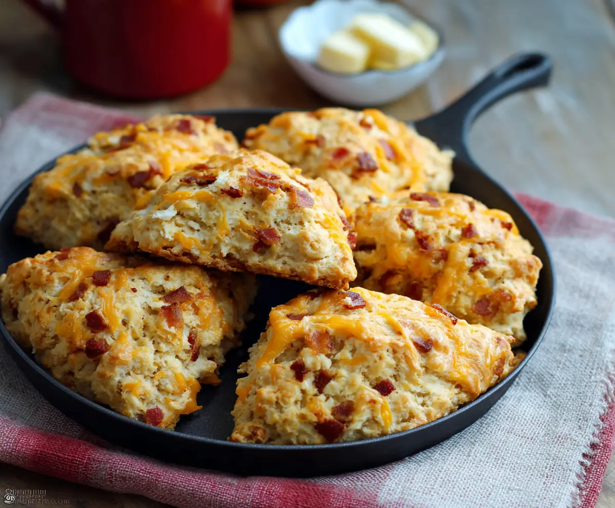 Delicious homemade Apple Cheddar Bacon Scones with chunks of fresh apples, melted cheddar, and crispy bacon.