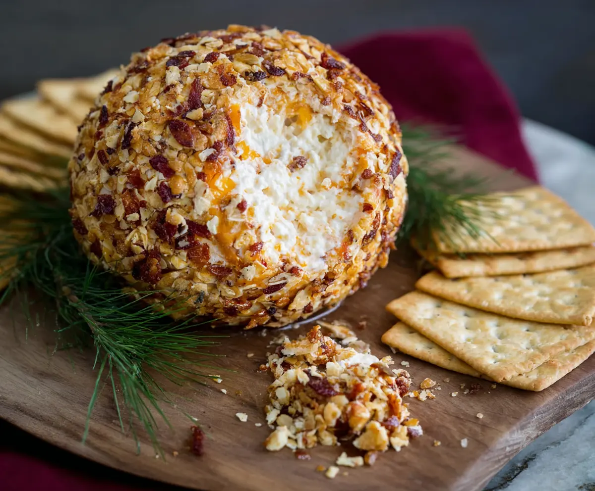 Creamy cheese ball appetizer garnished with herbs for a delicious party starter