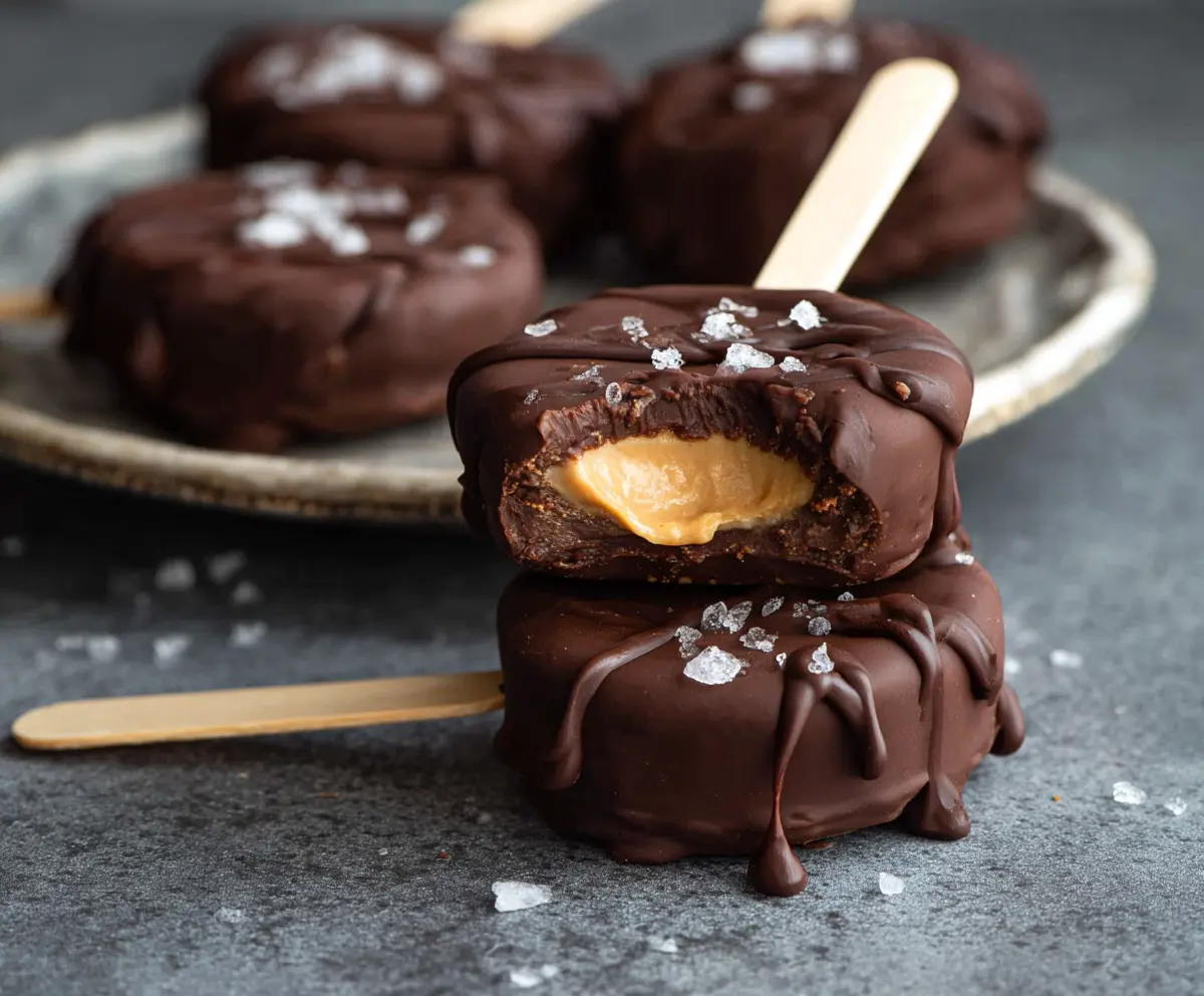 Delicious chocolate peanut butter frozen yogurt bites on a white plate with sprinkles