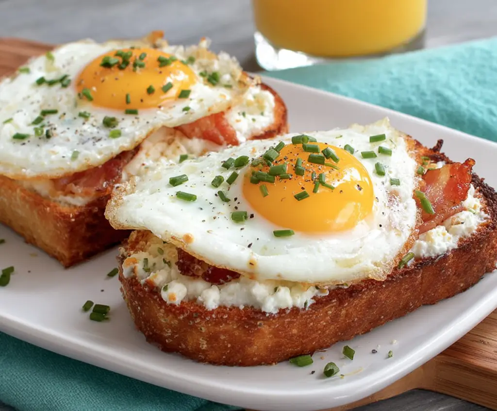 Delicious cottage cheese egg toast, a healthy breakfast option with crispy bread, creamy cottage cheese, and perfectly cooked eggs.