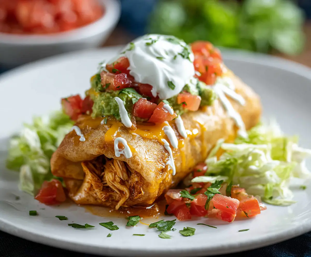 Golden and crispy chicken chimichanga served with dipping sauce