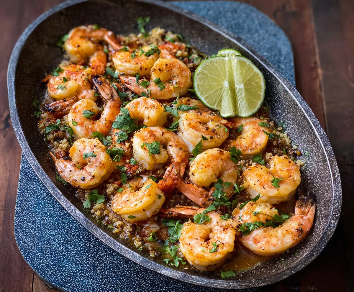 Juicy Cuban Mojo Shrimp garnished with fresh herbs on a plate.