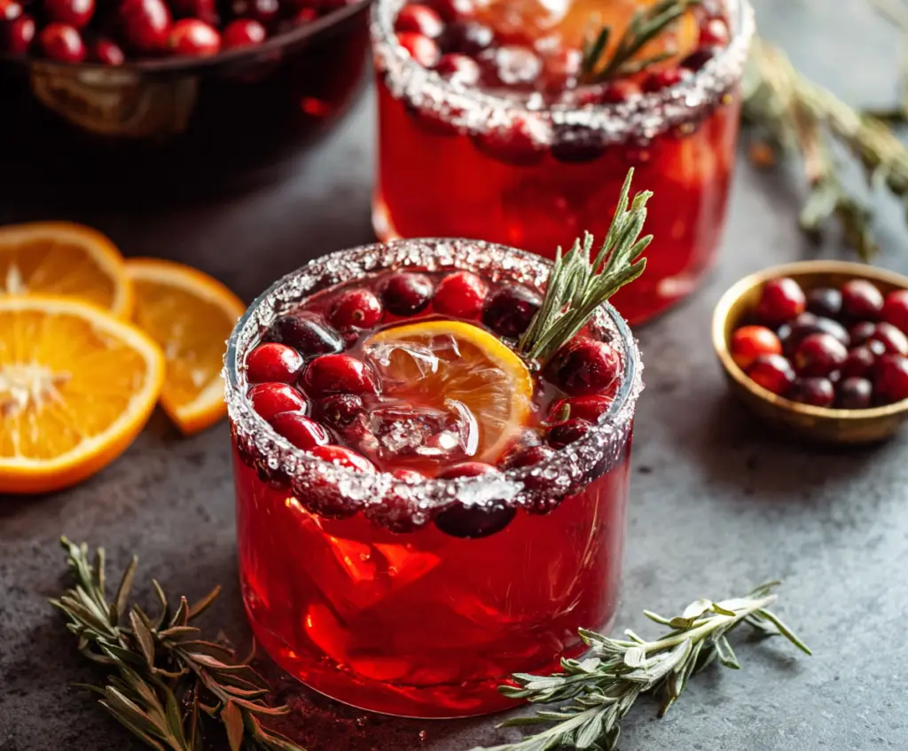 Festive Holiday Spiked Punch Cocktail served in a glass with colorful garnishes