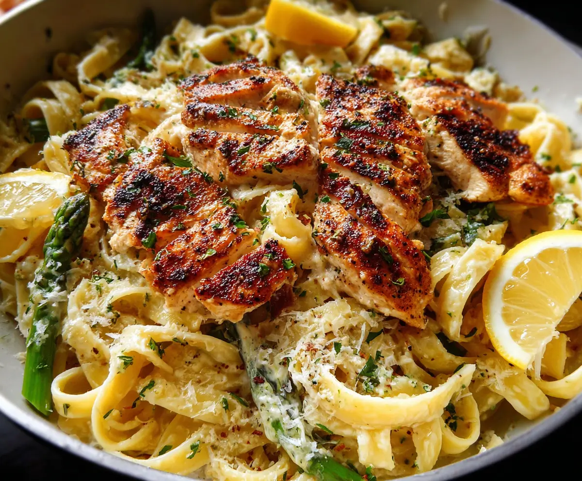Creamy lemon chicken pasta with fresh herbs and a citrusy flavor, perfect for a quick dinner.