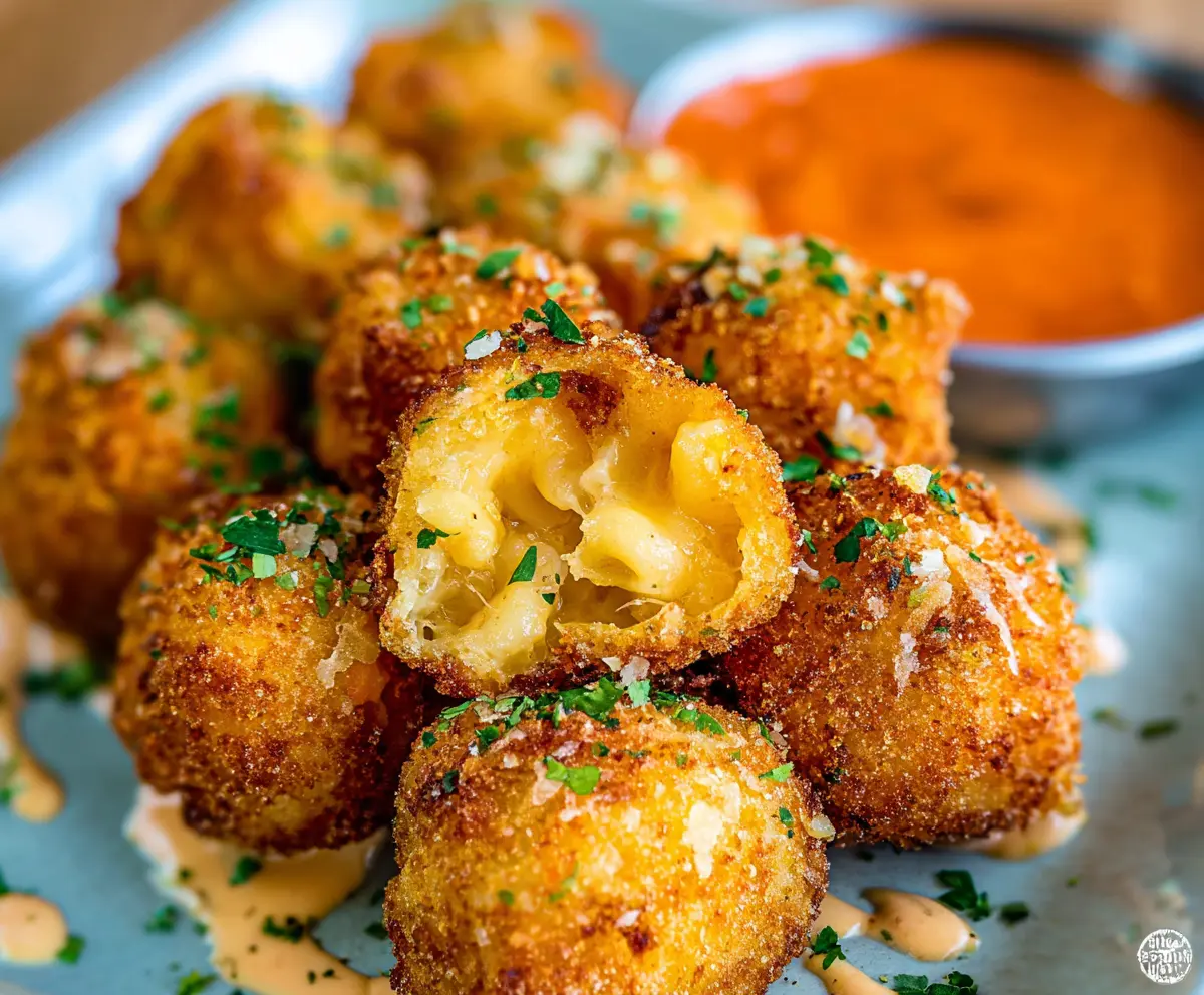 Delicious crispy Mac and Cheese Bites served on a plate, perfect for snacking or parties.