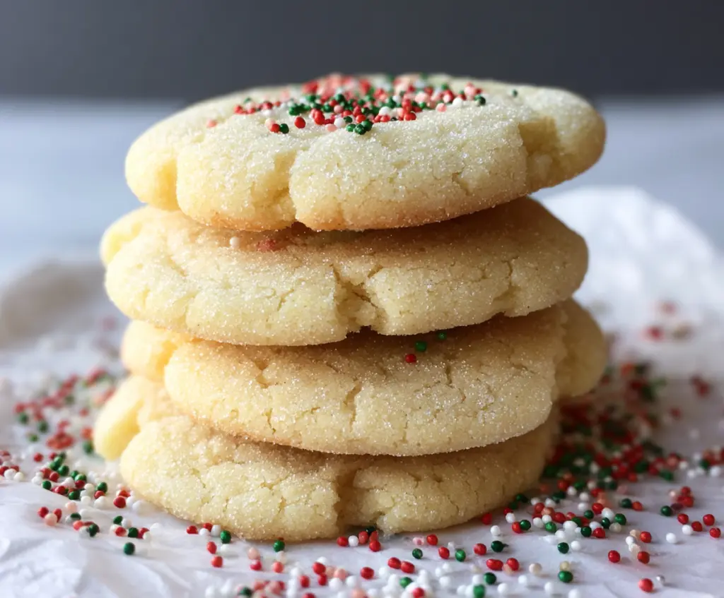 Delicious melt-in-your-mouth sugar cookies fresh out of the oven with golden edges