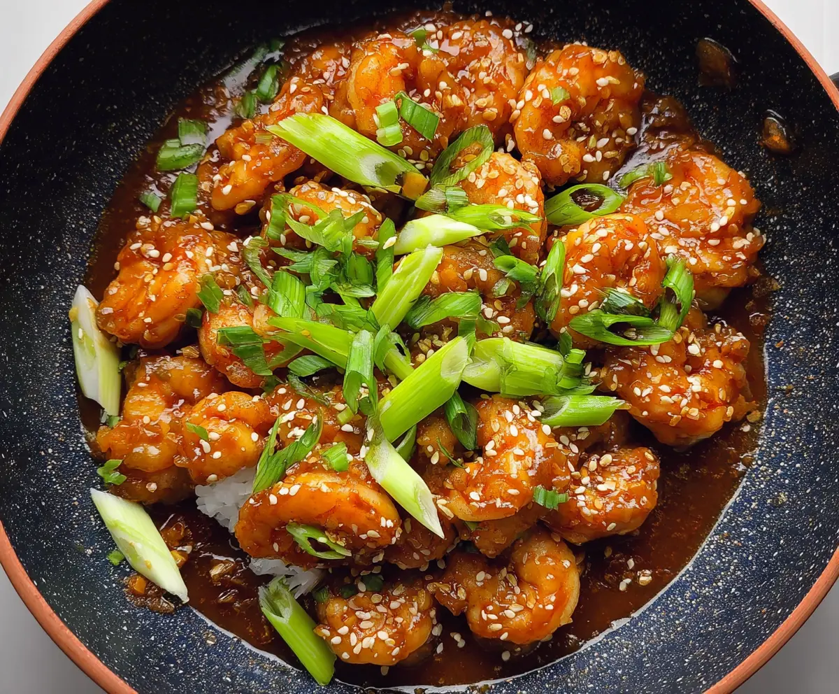 Delicious Mongolian Shrimp stir-fry served with vibrant vegetables on a plate