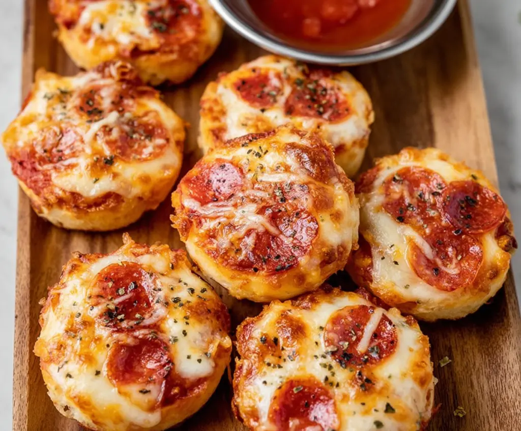 Delicious pepperoni pizza bites served hot with melted cheese and crispy crust.