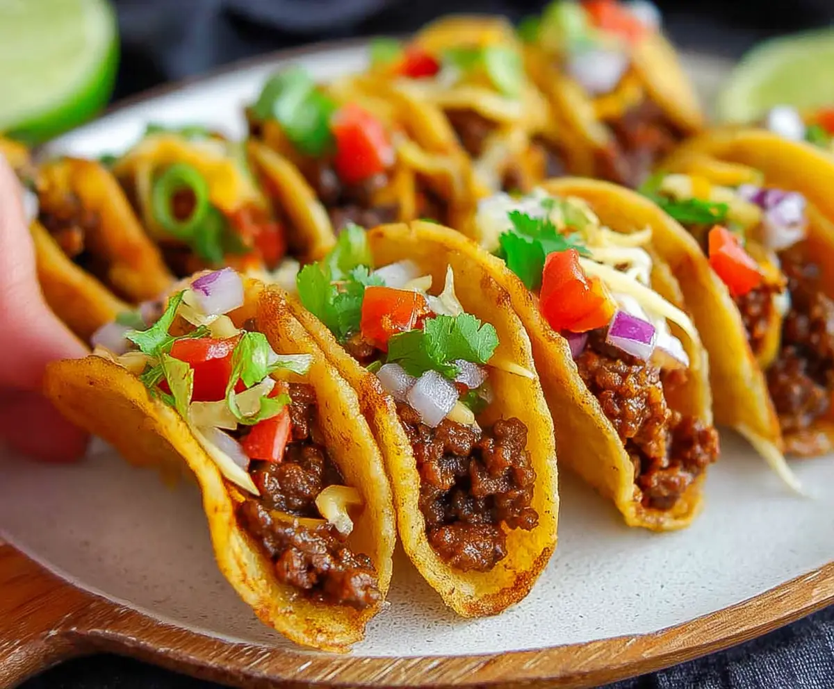 Delicious bite-sized mini tacos filled with fresh ingredients, perfect for snacks or parties.
