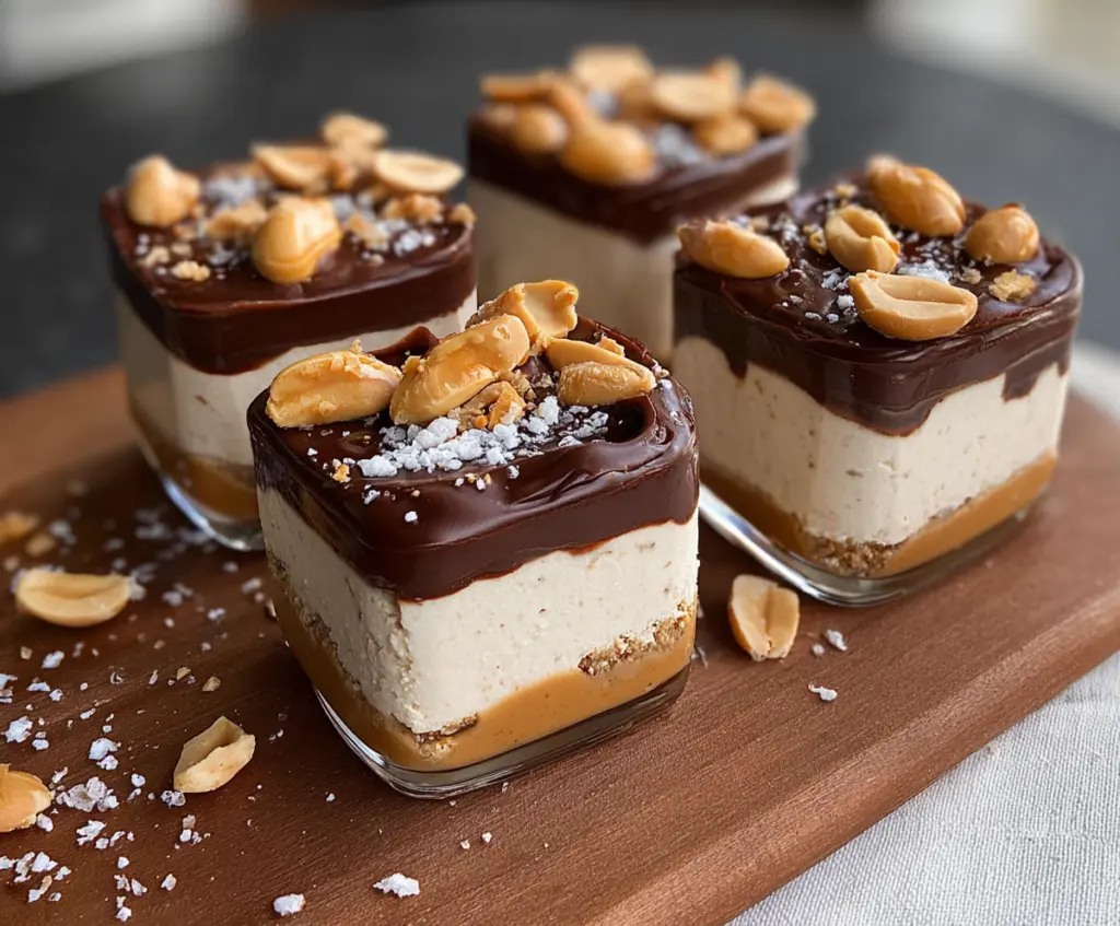 Delicious cottage cheese and peanut butter Snickers dessert served on a plate