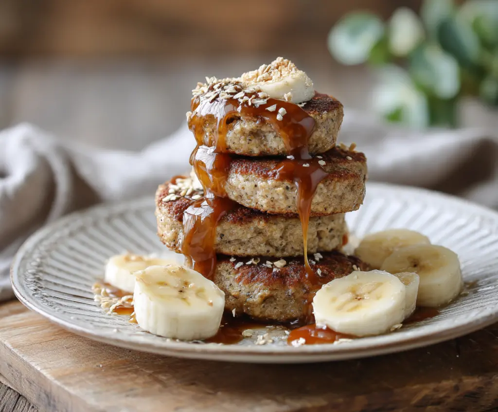 Delicious cottage cheese banana oat pancake bites on a plate, perfect for a healthy breakfast or snack.