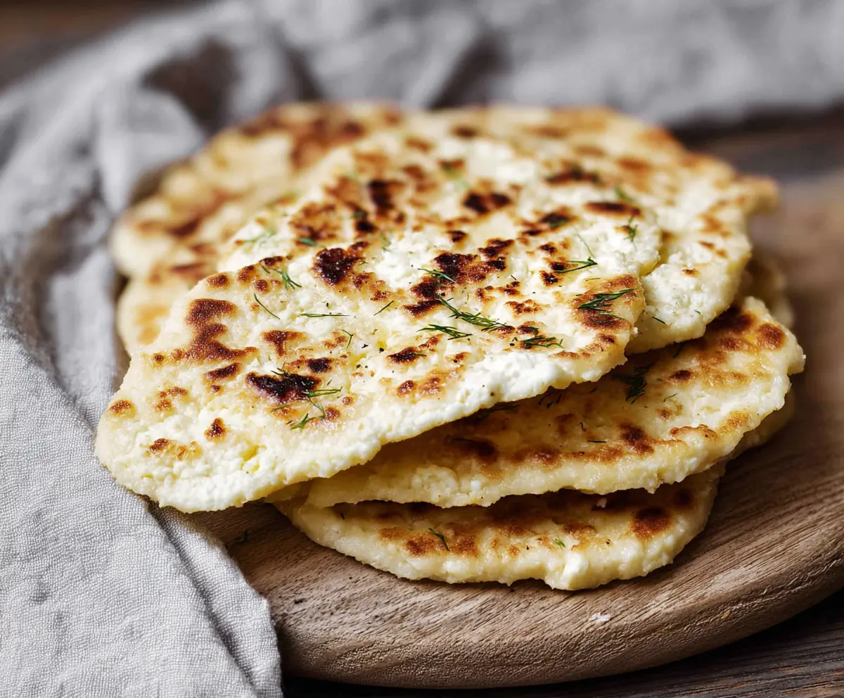 Delicious homemade cottage cheese flatbread with golden crust, perfect for breakfast or snacks.