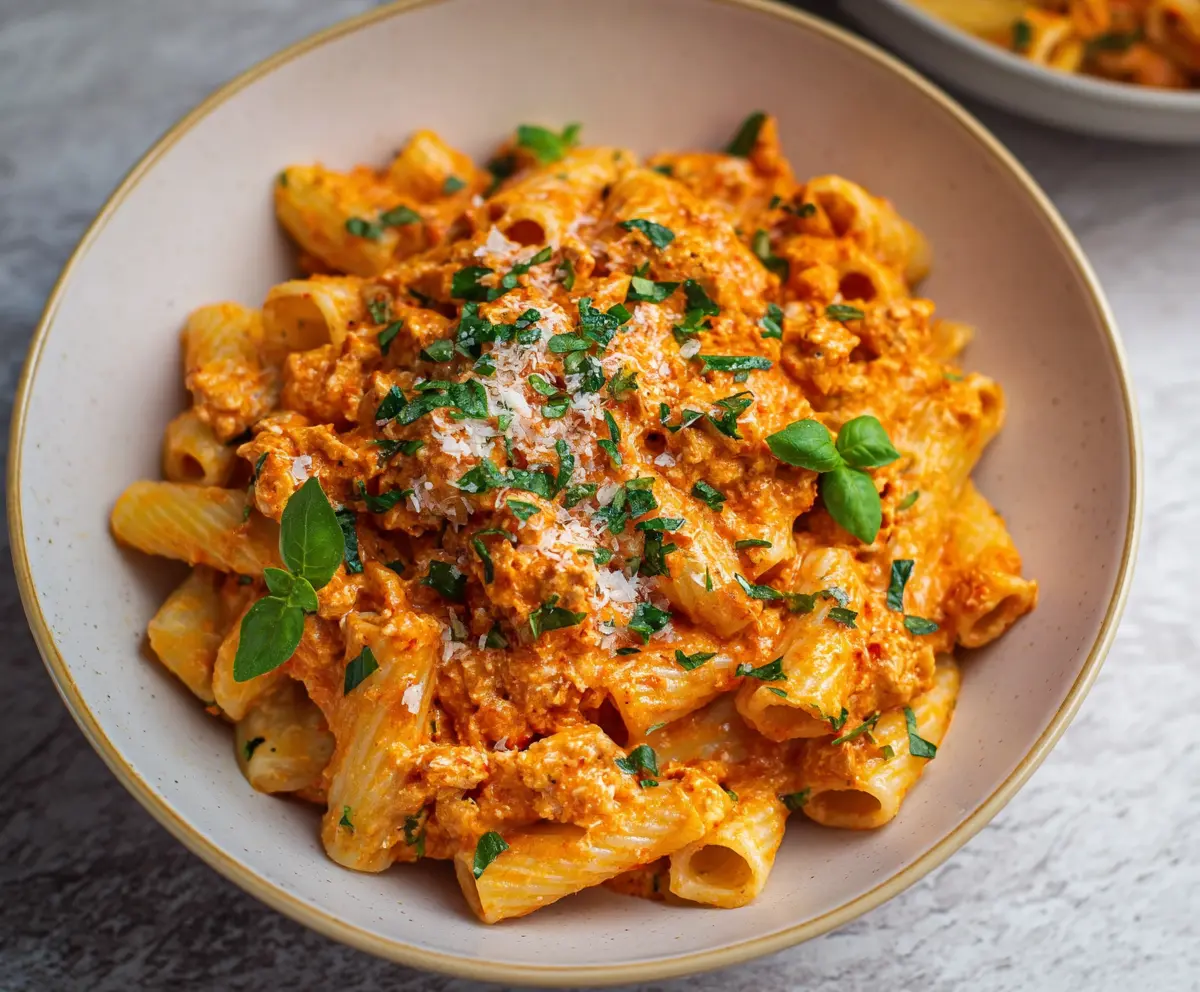 Creamy cottage cheese pasta sauce served over cooked pasta for a healthy meal.