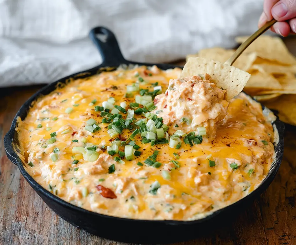 Cream Cheese Rotel Dip served with tortilla chips for a delicious appetizer