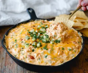 Cream Cheese Rotel Dip served with tortilla chips for a delicious appetizer