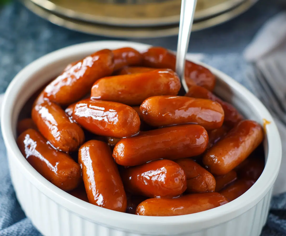 Delicious Crock Pot Little Smokies in a serving dish, perfect for parties and gatherings.