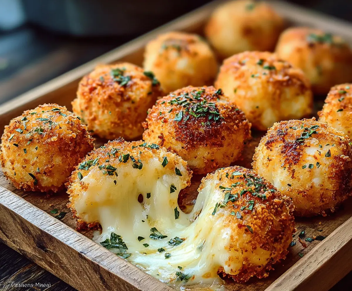 Golden Parmesan mozzarella bites with melted cheese and crispy coating, perfect for snacks or appetizers.