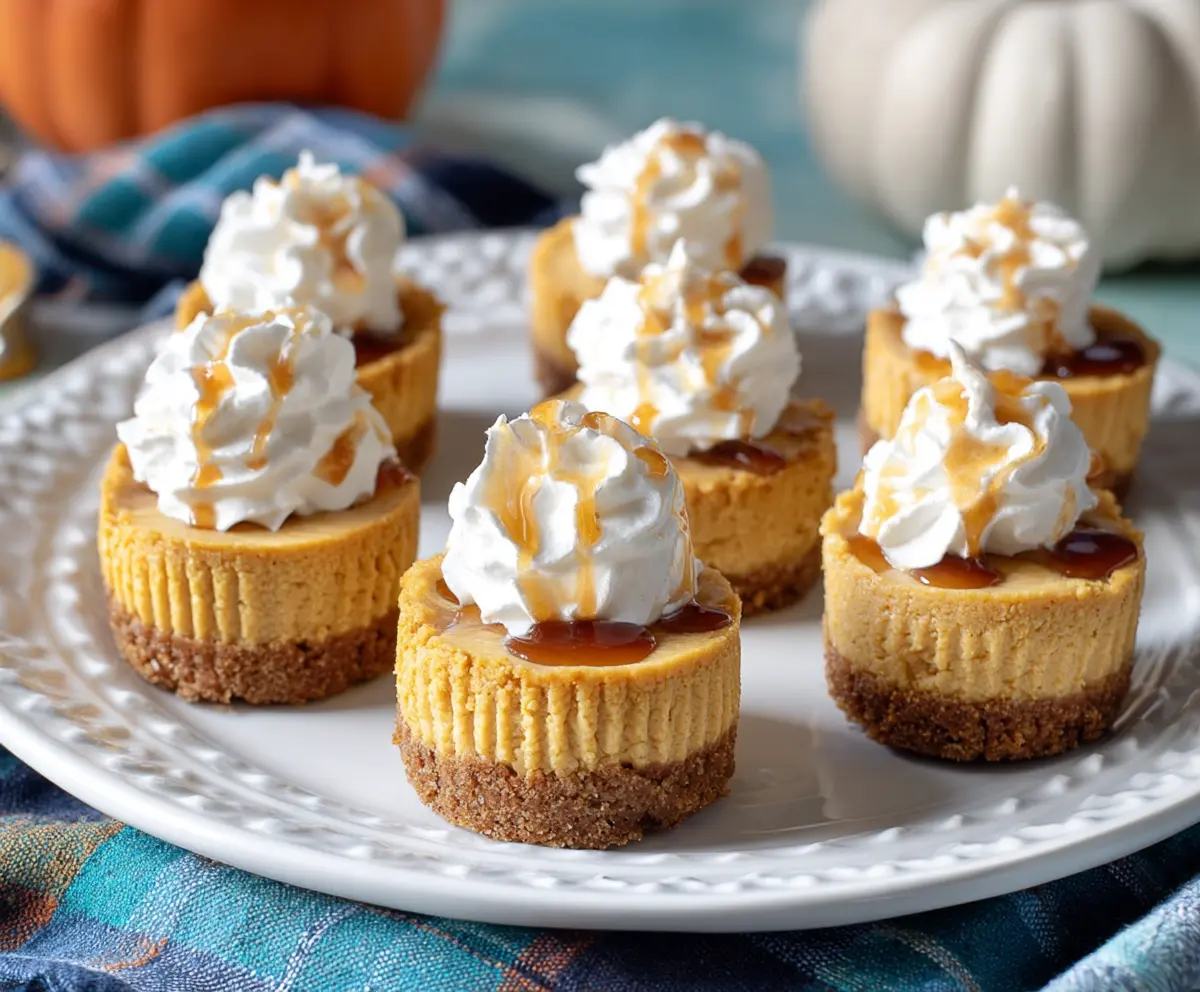 Delicious pumpkin cheesecake bites with creamy filling and crunchy crust, perfect for fall desserts.