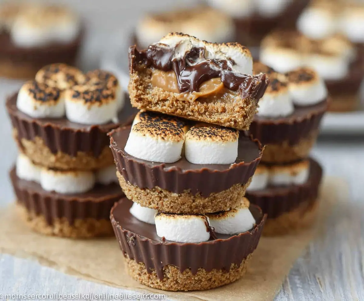 Delicious S'mores Peanut Butter Cups with melted chocolate and graham cracker crumbs.