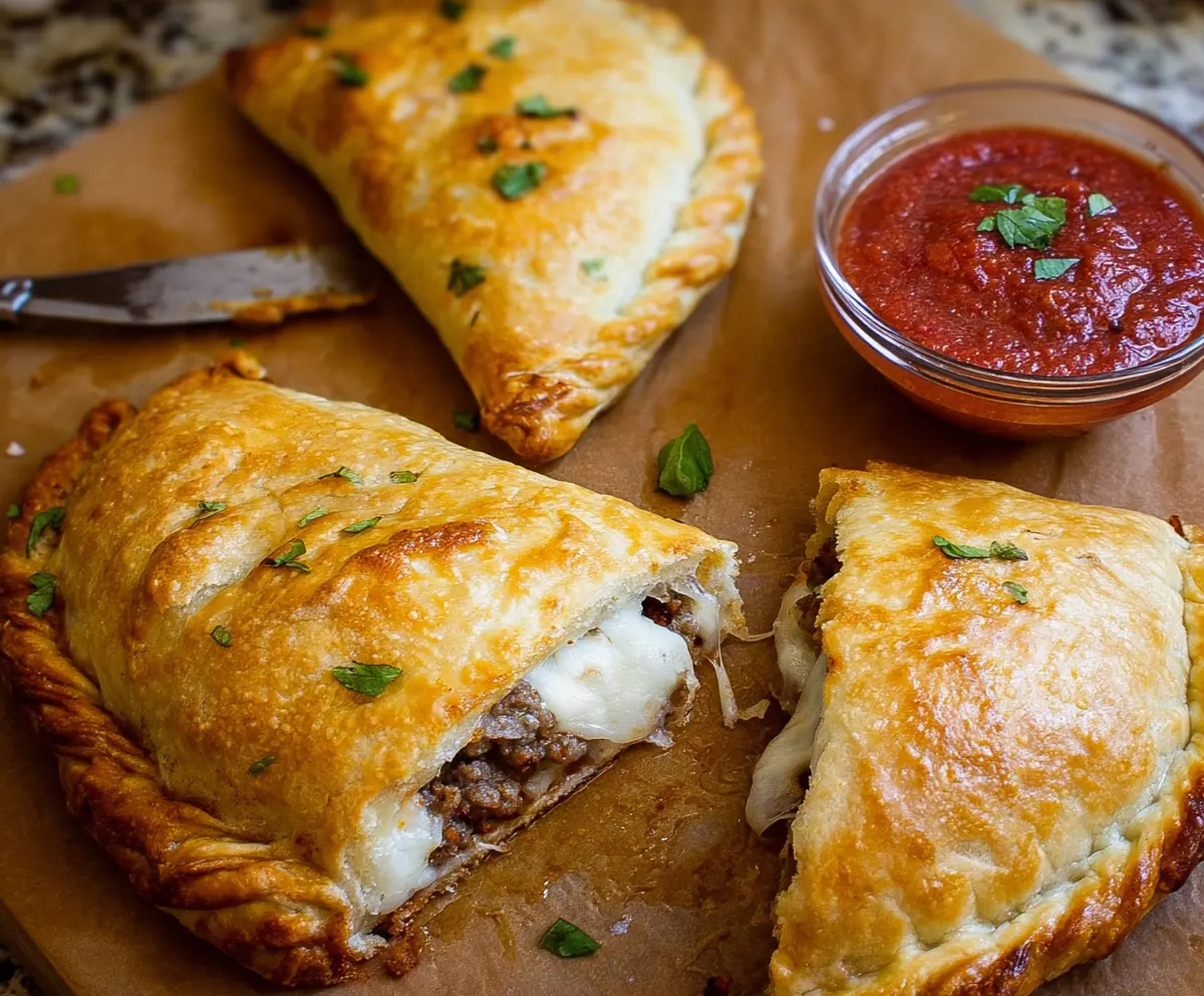 Delicious homemade sausage calzones filled with cheese and savory sausage.