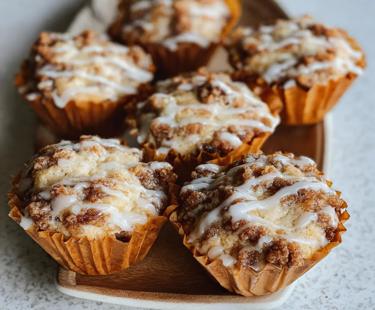 Delicious sourdough discard coffee cake muffins with a golden crust on a baking dish.