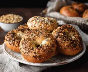 Golden-brown New York style bagels on a baking rack, ready to enjoy.