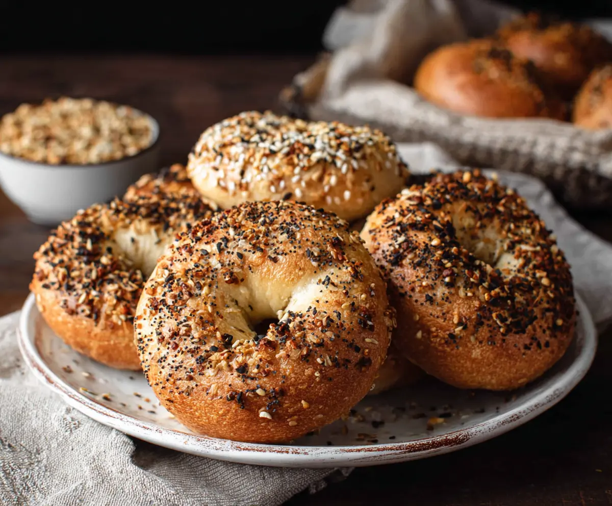 Golden-brown New York style bagels on a baking rack, ready to enjoy.