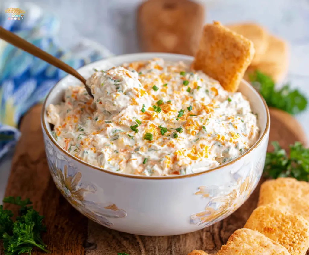 Creamy Cheddar Ranch Dip served with fresh vegetables for a tasty appetizer.