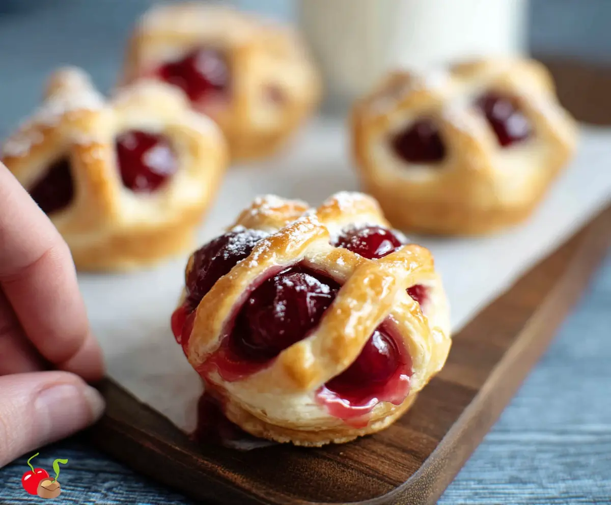 Delicious cherry pie bites with flaky pastry crust and fresh cherry filling.