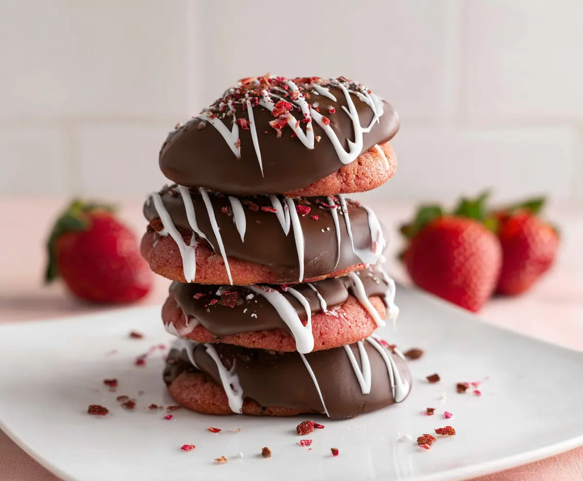 Delicious chocolate covered strawberry cookies with fresh strawberries and rich chocolate glaze