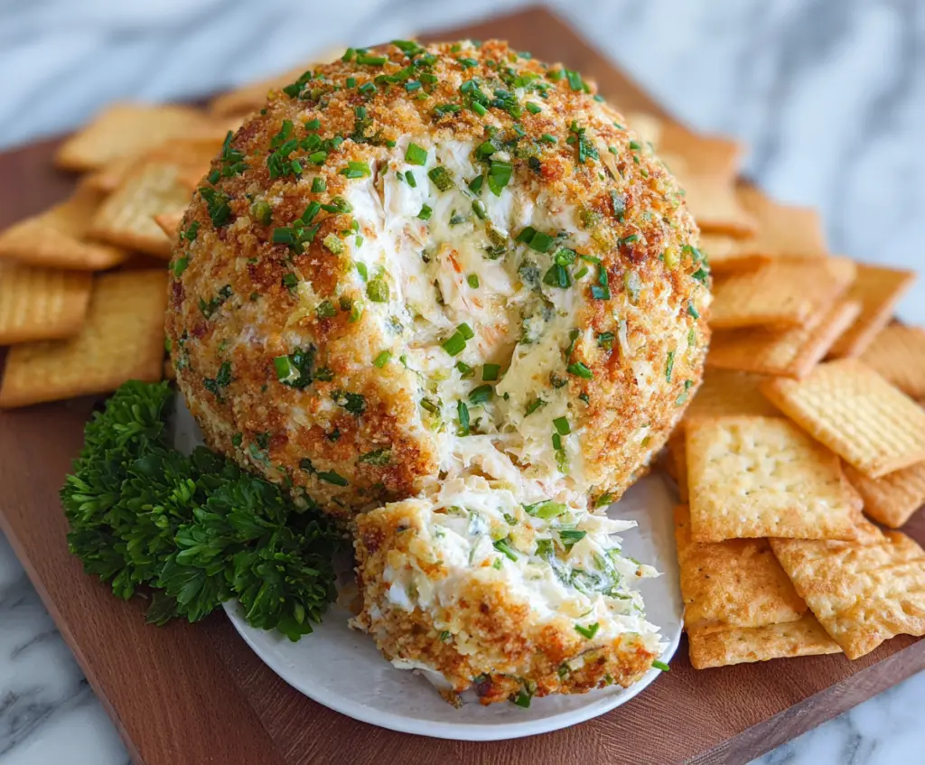 Delicious Crab Dip Cheese Ball garnished with herbs, perfect for appetizers and parties.
