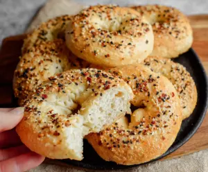 Delicious gluten-free cottage cheese bagels fresh out of the oven.