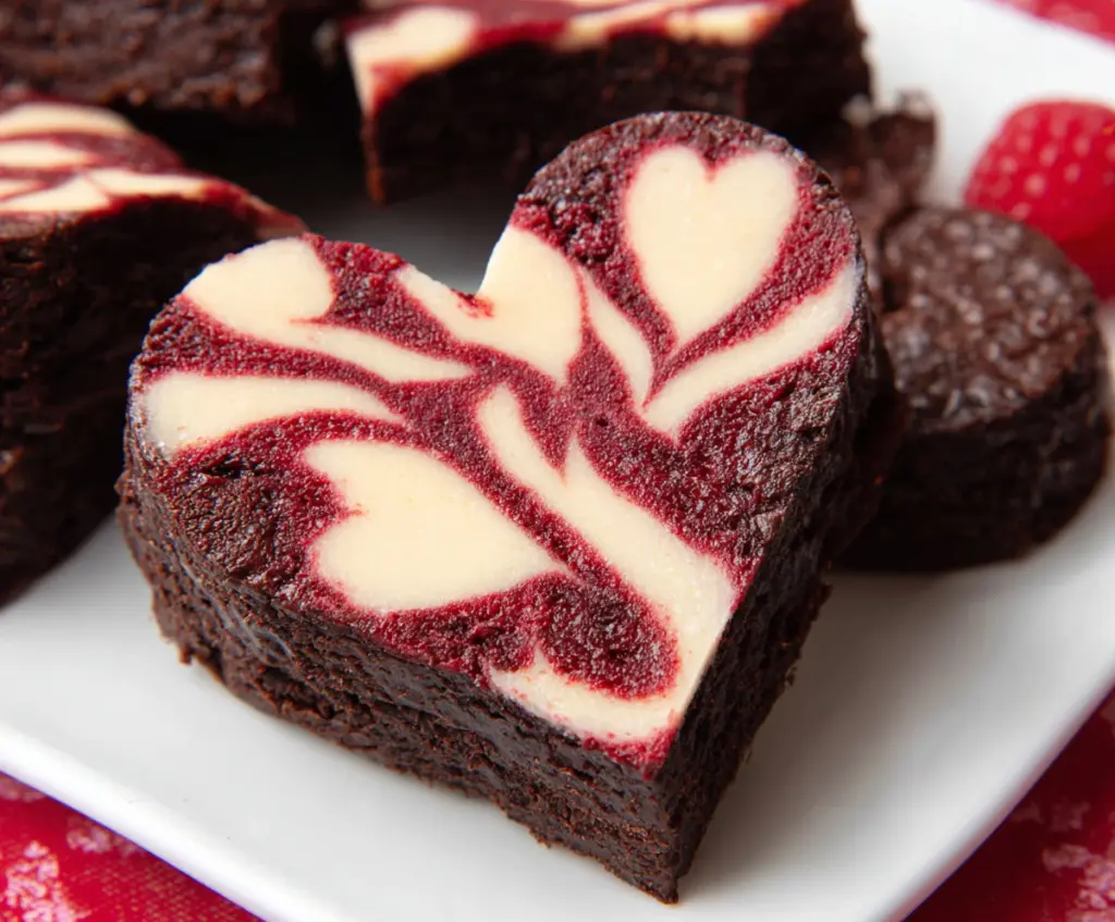 Delicious heart-shaped brownies perfect for Valentine's Day or romantic occasions.