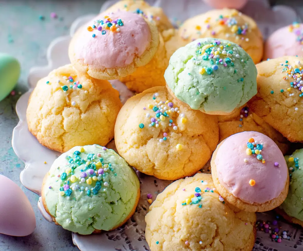 Traditional Italian Easter Cookies decorated with colorful sprinkles and icing