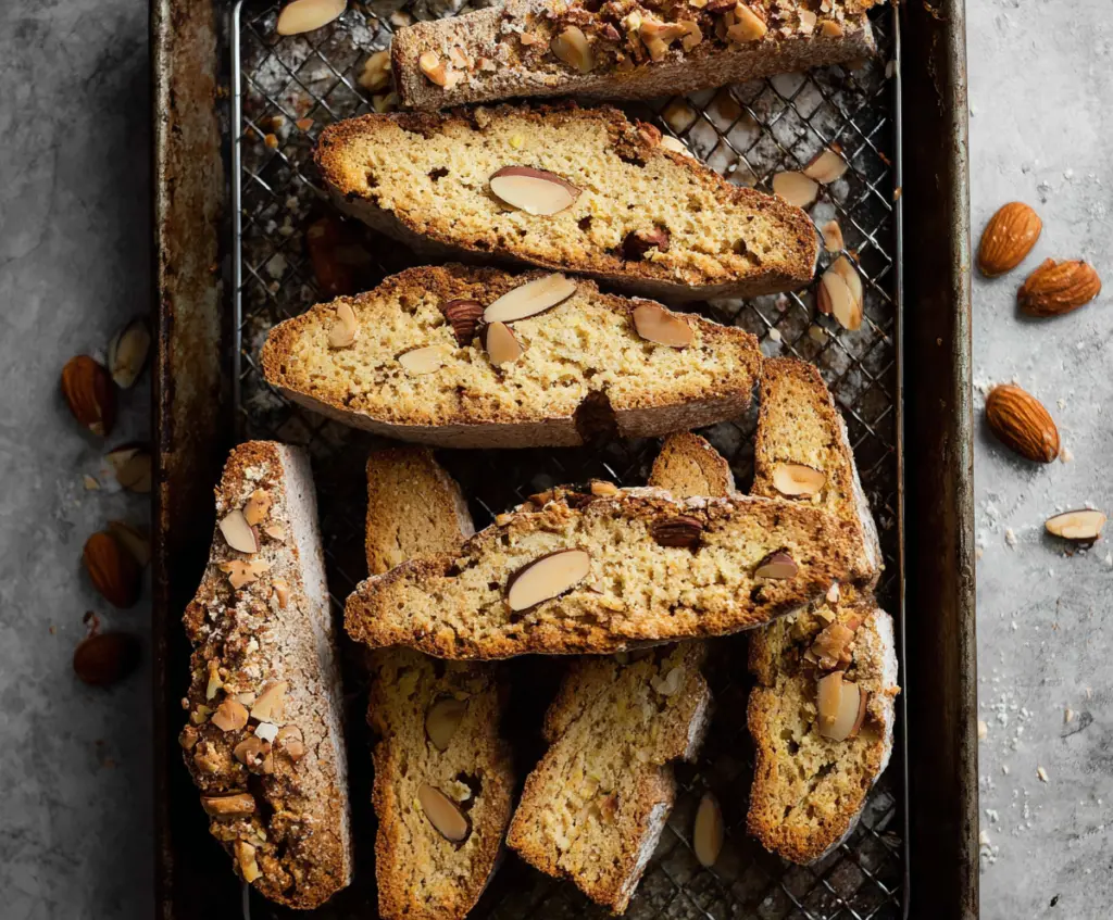 Delicious Sourdough Discard Toasted Almond Biscotti with crunchy texture and nutty flavor