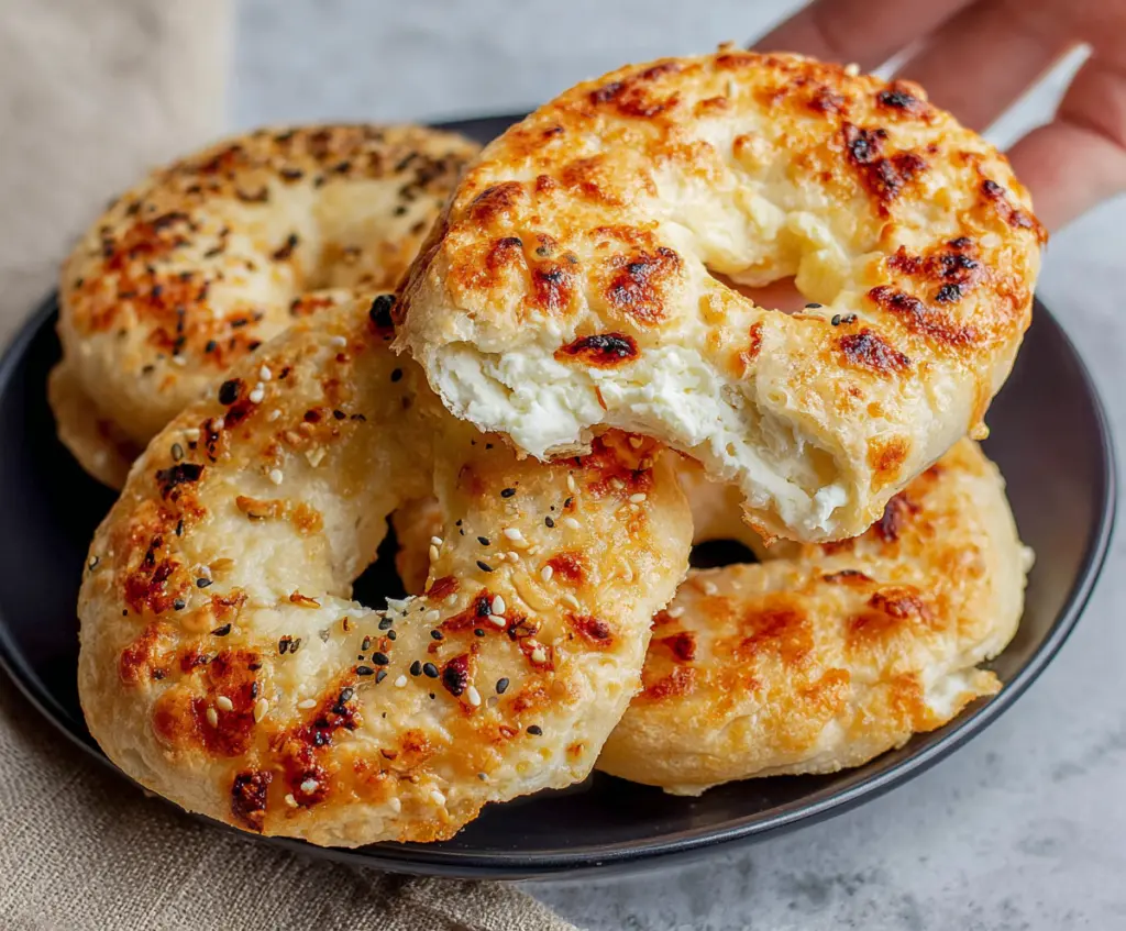 Delicious 3-ingredient air fryer cottage cheese bagels on a white plate