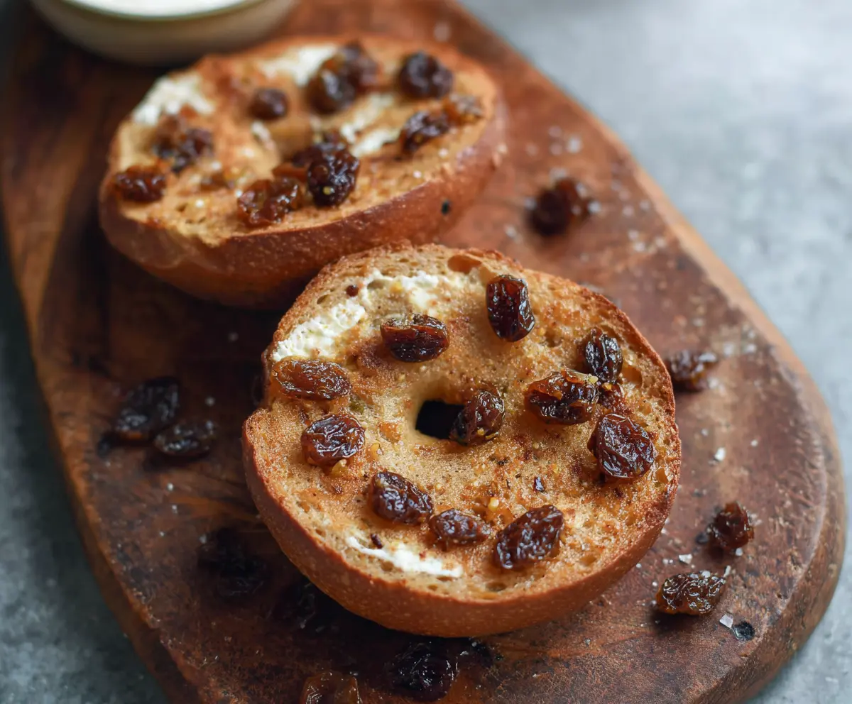 Delicious homemade cinnamon raisin Greek yogurt bagels made with only five ingredients, perfect for a healthy breakfast.