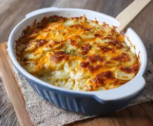 Creamy Cheesy Delmonico Potatoes Casserole baked to perfection with golden crust and melty cheese.