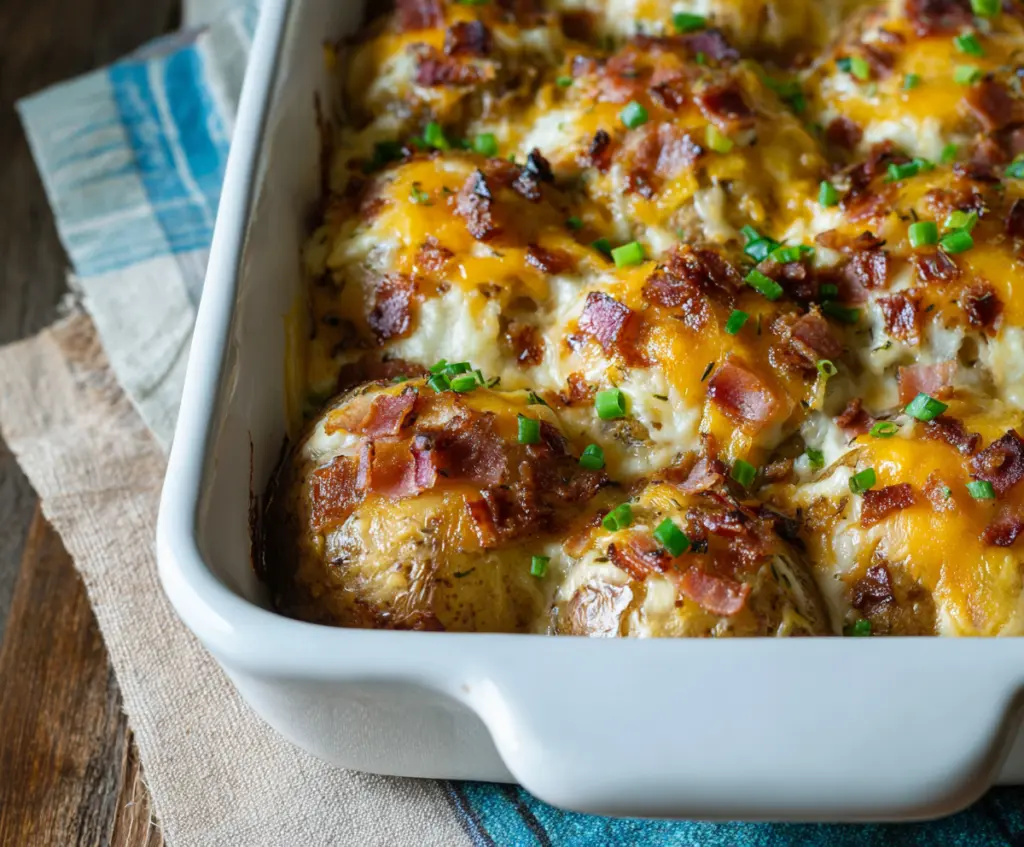 Delicious Cheesy Mississippi Mud Potatoes served in a bowl, showcasing melted cheese and seasoned potatoes.