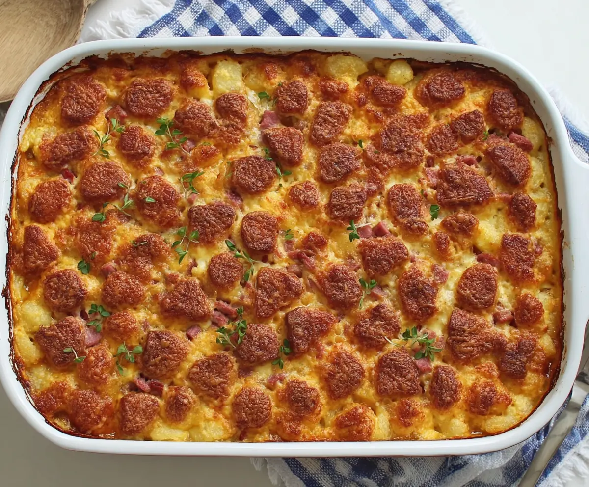 Delicious homemade Corned Beef Casserole with tender beef and vegetables in a baking dish.