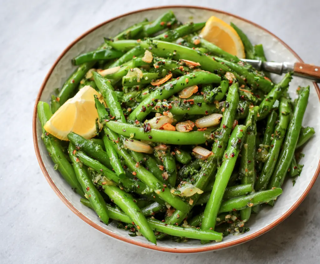 Delicious Dijon Green Beans side dish with fresh green beans and savory Dijon mustard