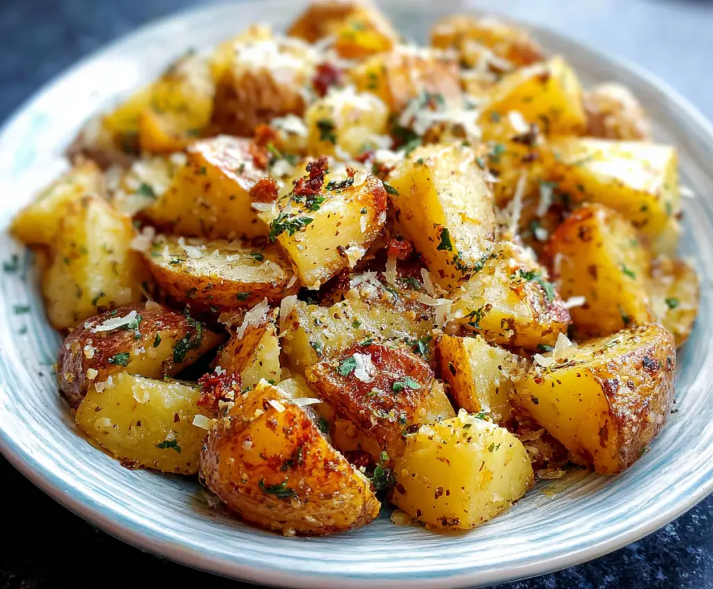 Creamy garlic ranch potatoes garnished with fresh herbs for a flavorful side dish.
