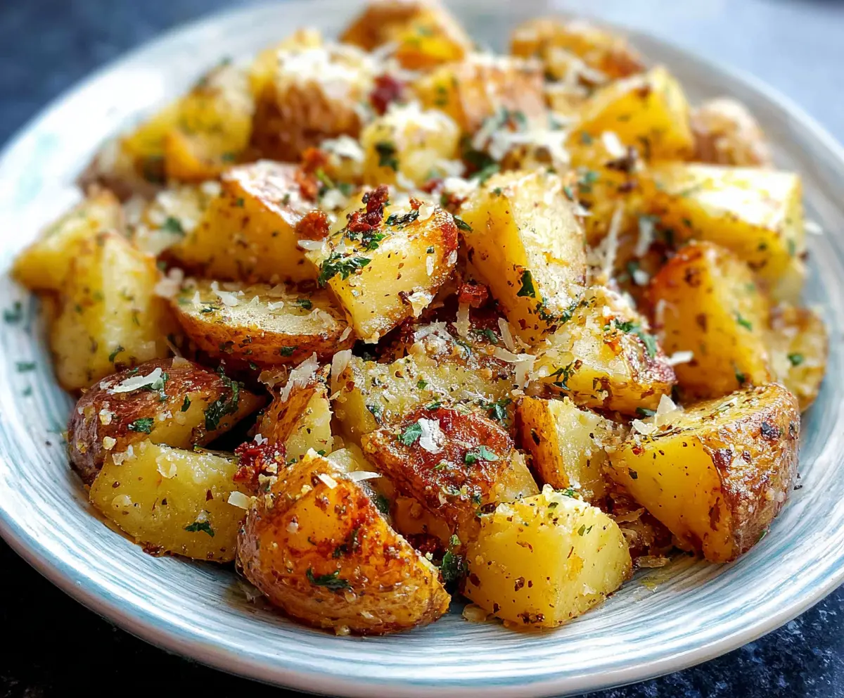 Creamy garlic ranch potatoes garnished with fresh herbs for a flavorful side dish.