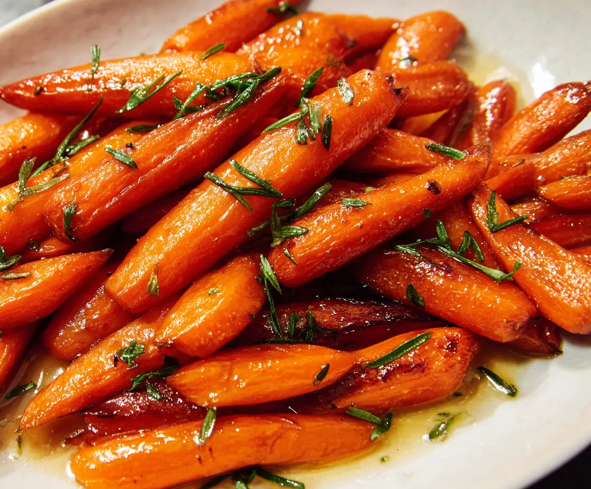 Sweet and tender honey glazed carrots garnished with fresh herbs, perfect for a healthy side dish.