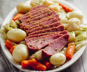 Delicious Instant Pot corned beef and cabbage served on a plate, perfect for a hearty Irish meal.