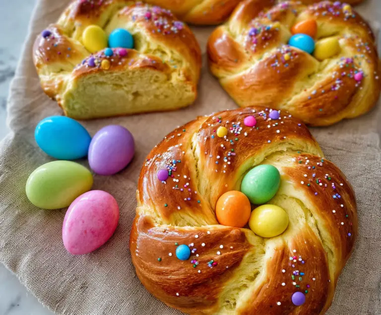Italian Easter Bread With Colorful Eggs