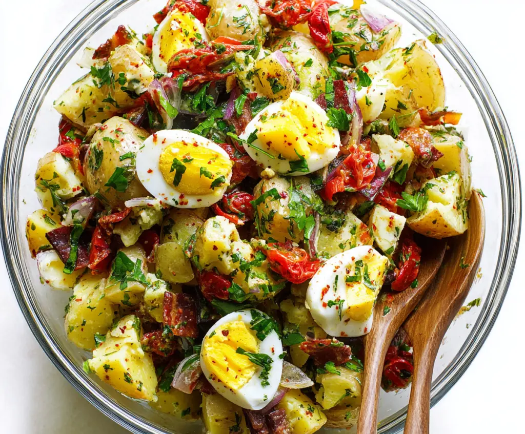 Italian Easter Potato Salad with colorful vegetables and herbs, perfect for seasonal celebrations.