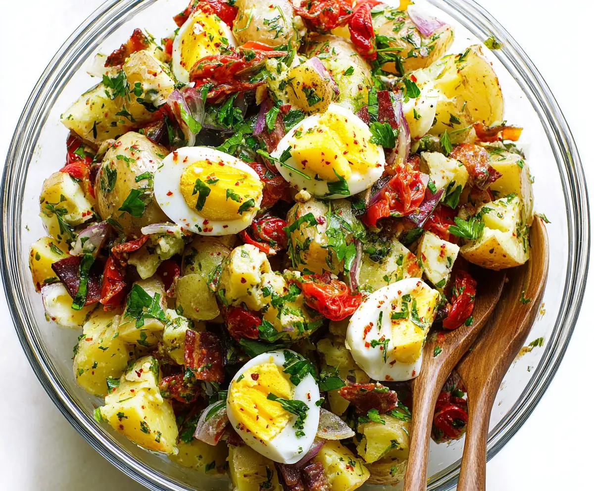 Italian Easter Potato Salad with colorful vegetables and herbs, perfect for seasonal celebrations.