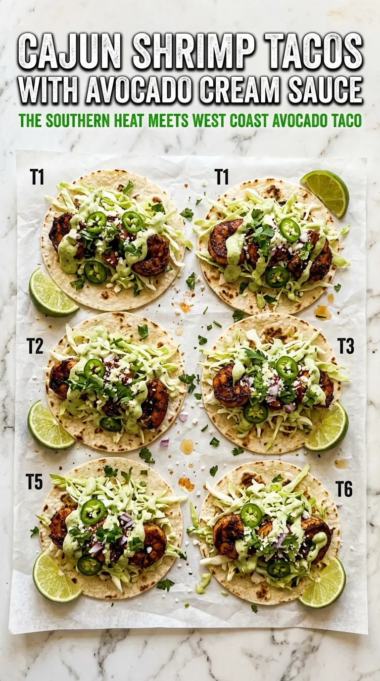 Cajun Shrimp Tacos with Avocado Cream Sauce creamy spicy fresh